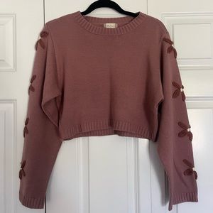 Altar’d State Pink Cropped Sweater with Flowers on the Sleeve